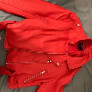 Leather jacket very cute , nice orang red colour for Sommer